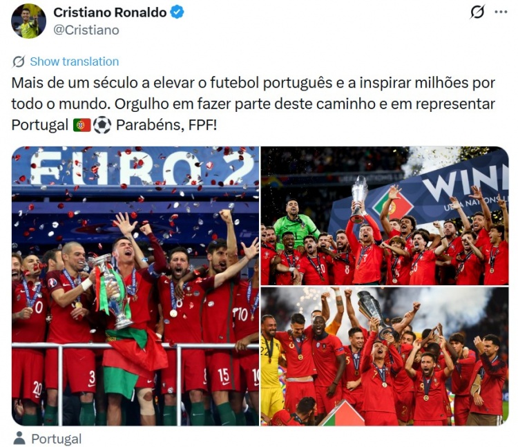 必一运动登录入口-葡足协成立112周年！C罗晒队史三冠：身披战袍为国出征，倍感自豪